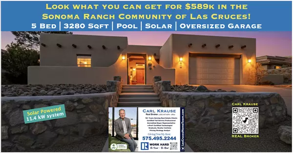 π Pool Home in the Sonoma Ranch community of Las Cruces! Five bedroom split floor plan with open living concept. $589,000! Move-in Ready! 3D Tour, Photos, Floor Plan, Survey, Info & more at https://lascruceshometeam.com/2807