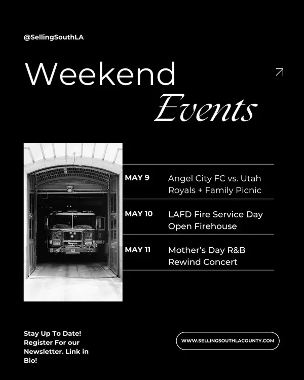 🎉 South LA is packed with things to do this weekend — from soccer and street festivals to free firehouse tours and an R&B concert 🔥
Get the full list + links:
https://www.sellingsouthlacounty.com/blog/What-s-Happening-in-South-LA-County-This-Weekend-May-9-11-2025
