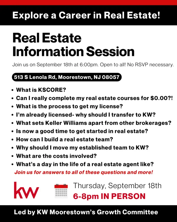 🏡✨ Tomorrow is Career Night at KW Moorestown — Sept 18th @ 6PM!
Whether you’re newly licensed, seasoned, or exploring real estate, join us for an inside look at growth opportunities, dual-career flexibility, passive income & unmatched training.
📩 DM me or come as my guest!
👉 Let’s Connect: https://linktr.ee/LennyGinchereauGroup
#CareerNight #WhyKW #RealEstateCareers