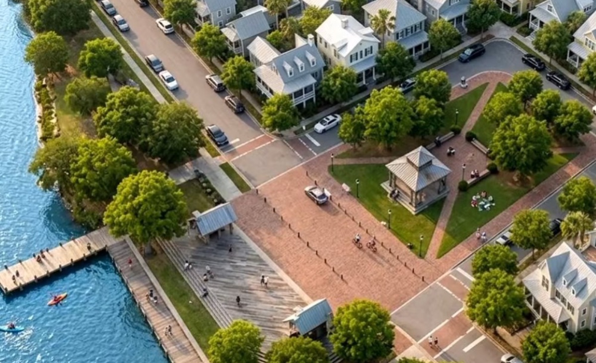 Concept illustration published with the Lake Village proposal; final design may differ.
