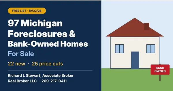 Richard Stewart's FREE list of Foreclosures, Bank Owned and HUD Homes for sale in Michigan as of 10/22/26
