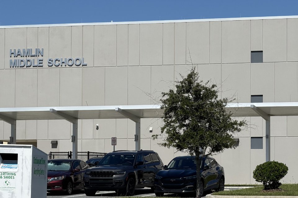Hamlin Middle School lettering on the school building in Winter Garden, Florida
