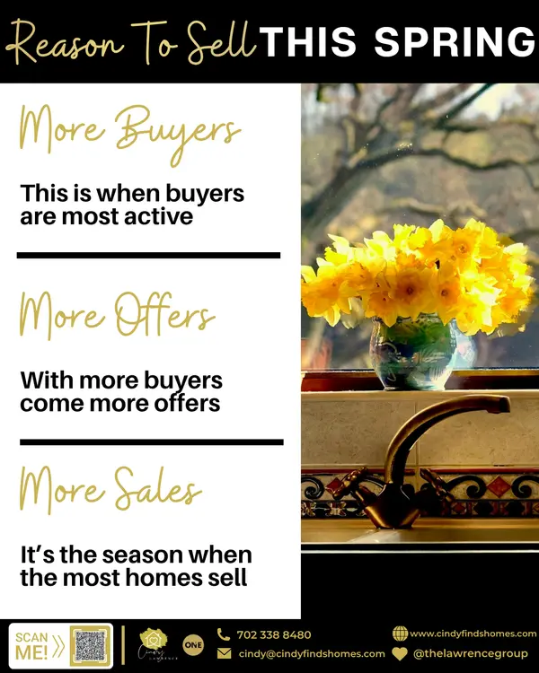 Thinking about selling this spring in Las Vegas? 🌸🏡

This season brings more buyers, which means more activity, more offers, and more homes getting sold. It’s the perfect time to make your move work in your favor.

Let’s position your home to stand out and attract the right buyer; I’m here to guide you every step of the way.

🔍Google me: https://g.co/kgs/zrWxWRe
🌐Visit:www.cindyfindshomes.com
