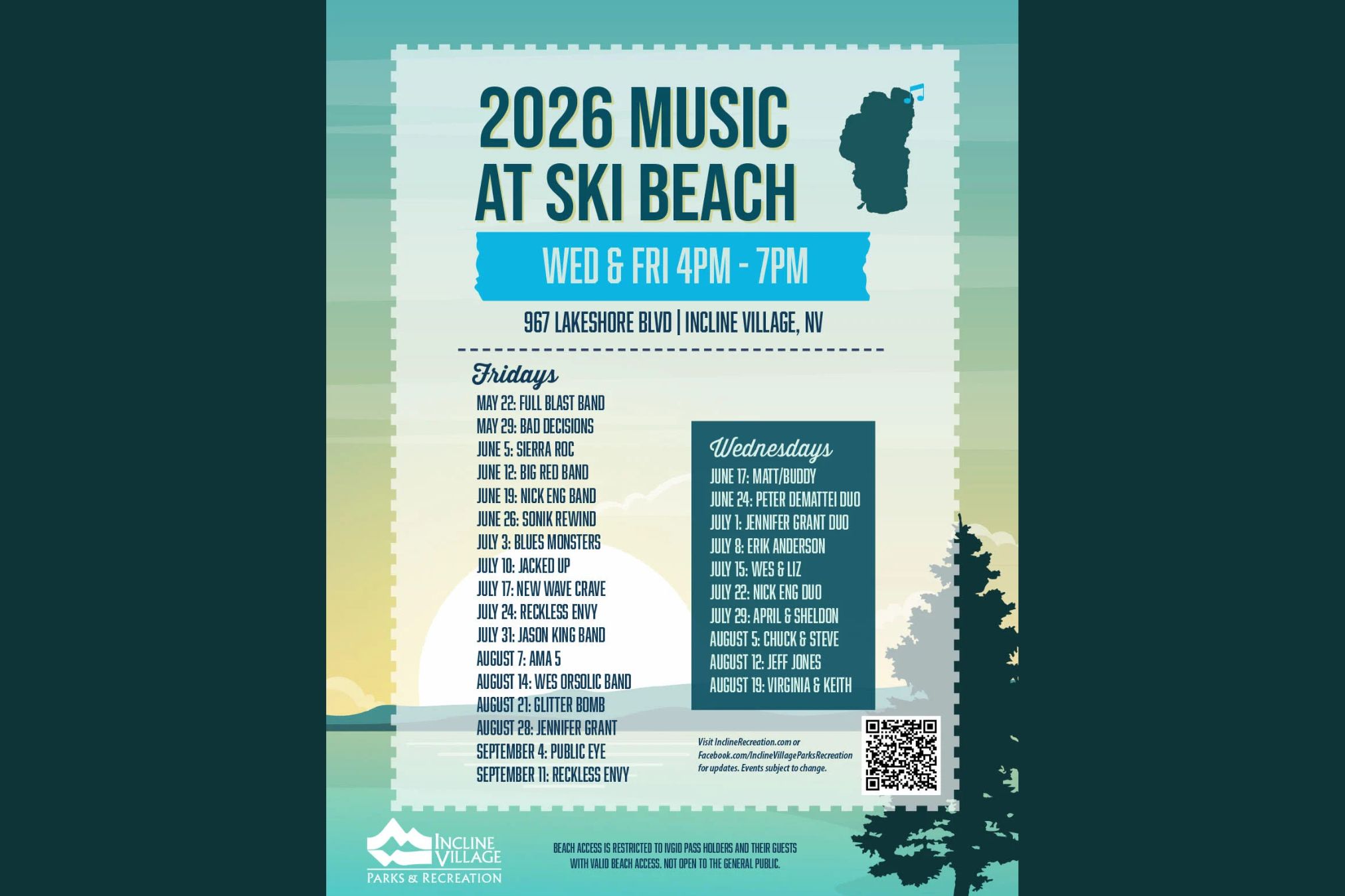 2026 Music at Ski Beach in Incline Village Nevada
